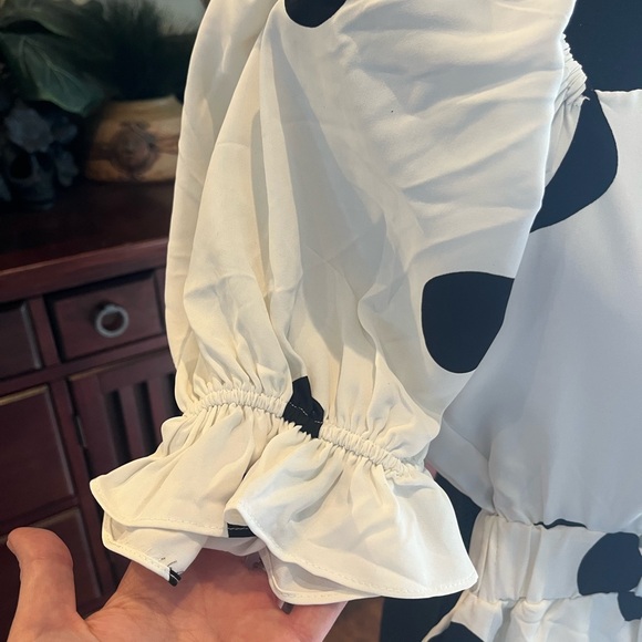 Free the Roses White with Black Polka Dots Romper - Picture 3 of 7